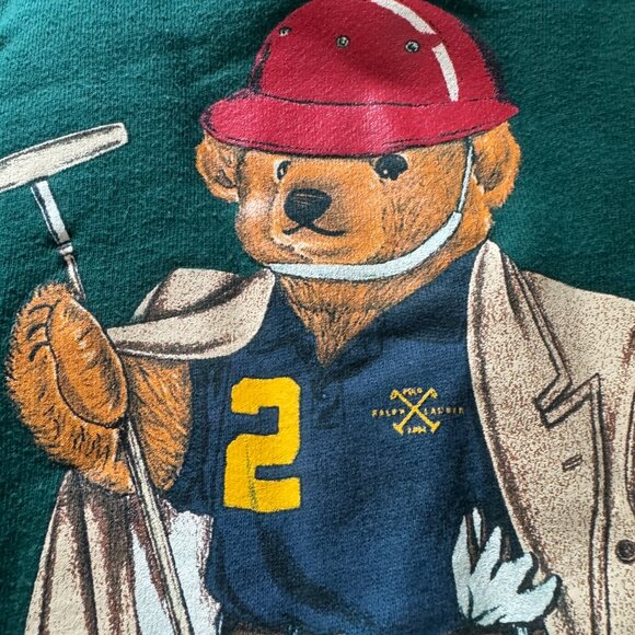 Vintage Ralph Lauren Polo Bear Sweatshirt Logo Mens small Green * - Picture 11 of 11